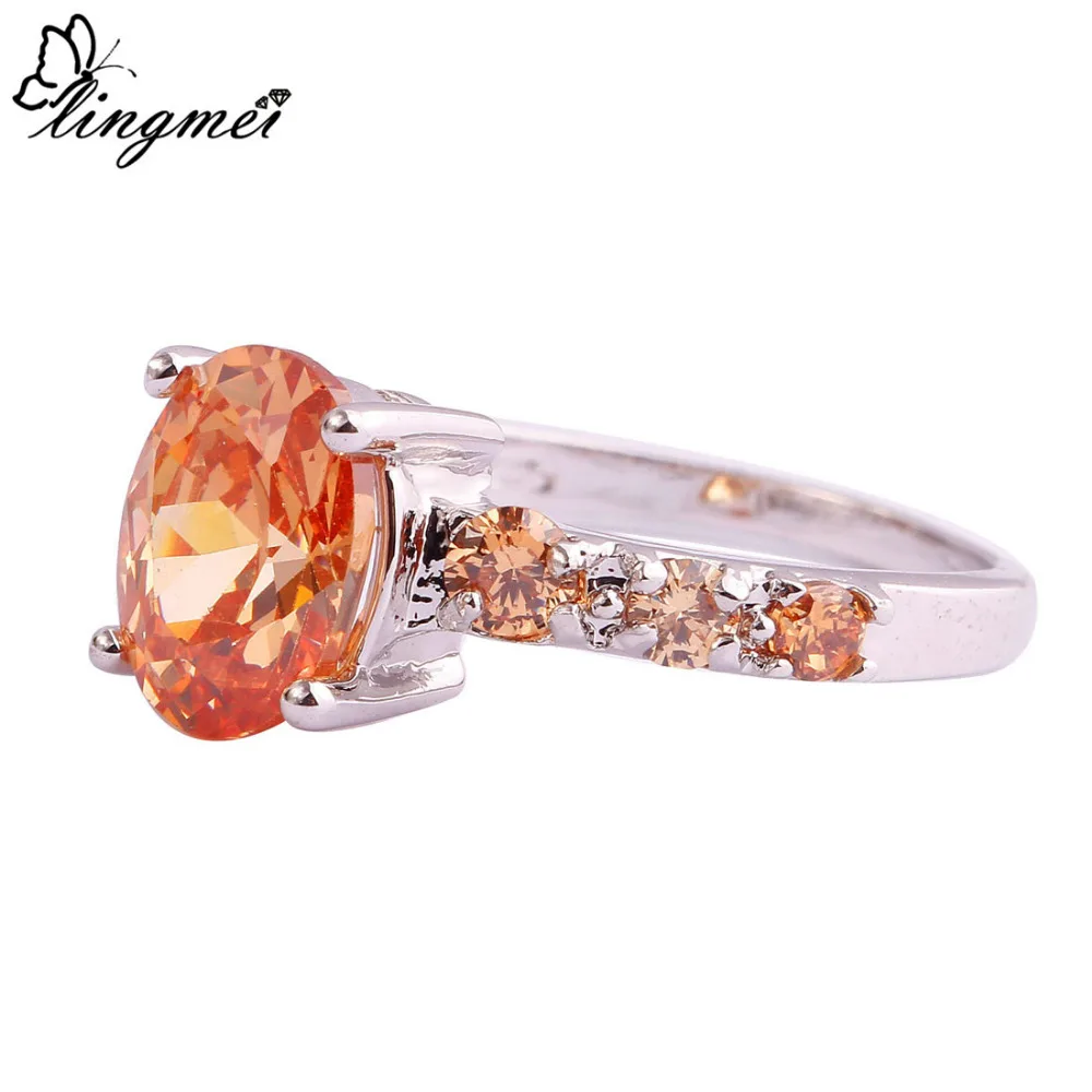 lingmei Unisex Oval ChampagneSilver Color Ring Size 6-12 13 New Arrival Fashion Jewelry Rings Wholesale Free Shipping | Украшения и