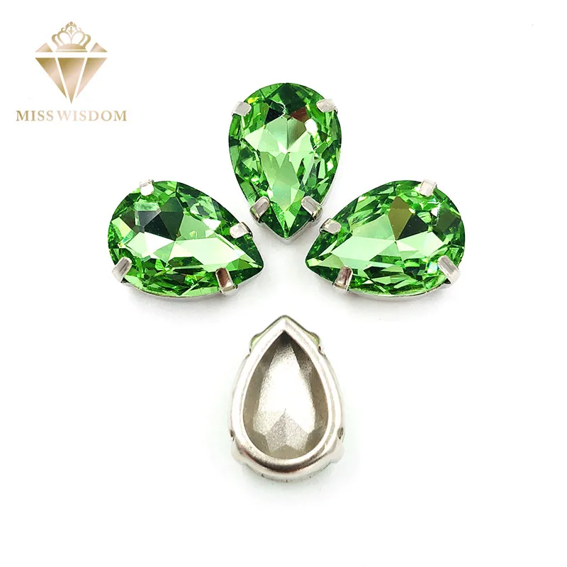 

10X14mm/13X18mm glass crystal Light green DR Copper claws hollow thick bottom high quality Sew on rhinestones DIY accessories