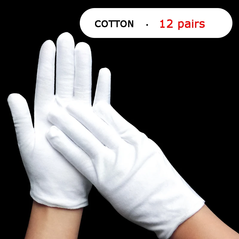Белые рабочие перчатки по этикету 12 пар хлопковые впитывающие пот тонкие/толстые