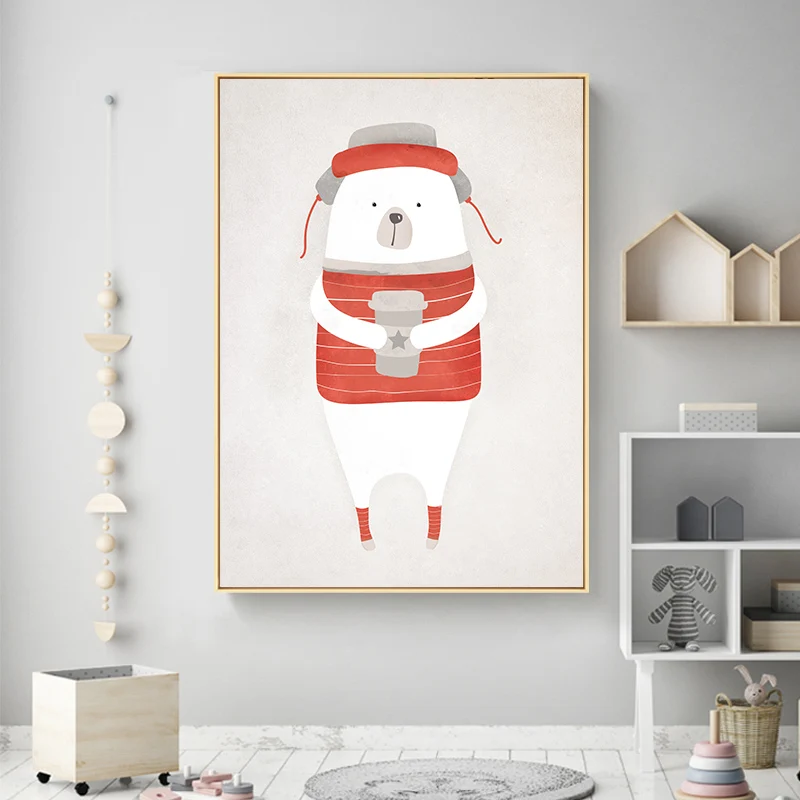 Настенная Картина на холсте с милым мультяшным животным Постер в скандинавском