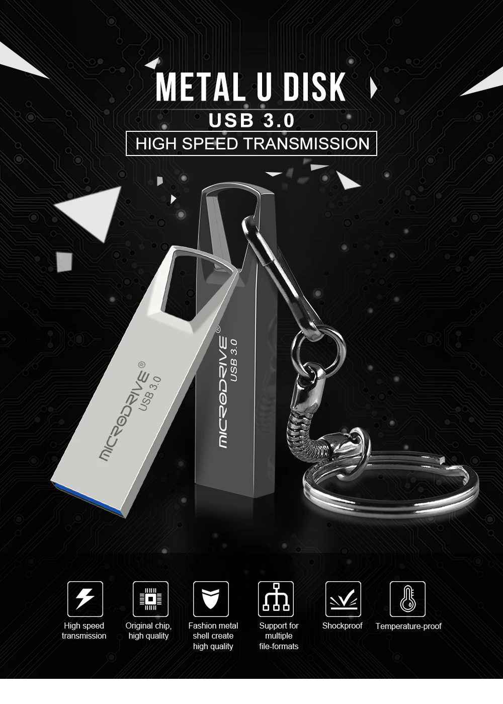 Высокоскоростной USB флеш-накопитель, металлическое кольцо для ключей, usb 3,0, 16 ГБ, 32 ГБ, 64 ГБ, 128 ГБ, флеш-накопитель, флешка флеш-накопитель