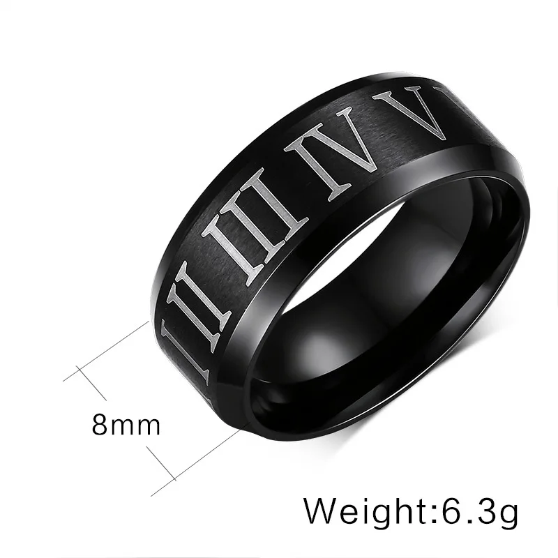 Мужское кольцо с римскими цифрами 8 мм|ring for|black ringblack ring for men |
