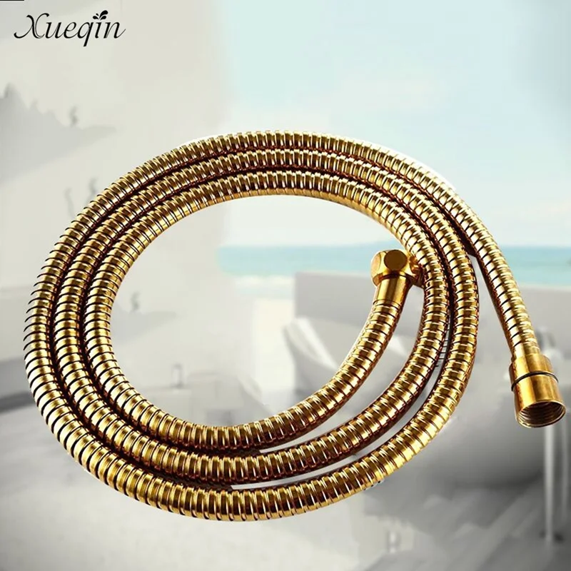 

Xueqin 1.5m Gold Flexible Stainless Steel Bathroom Water Shower Head Hose Chrome Showerhead Pipes Tube