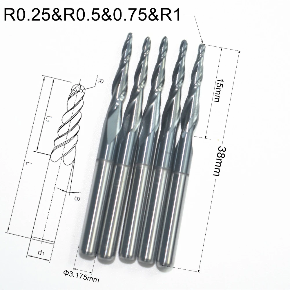 R0.25 & R0.5 R0.75 R1 5PCS HRC55 Бесплатная доставка cnc карбид вольфрама tialn покрытием 2 флейты