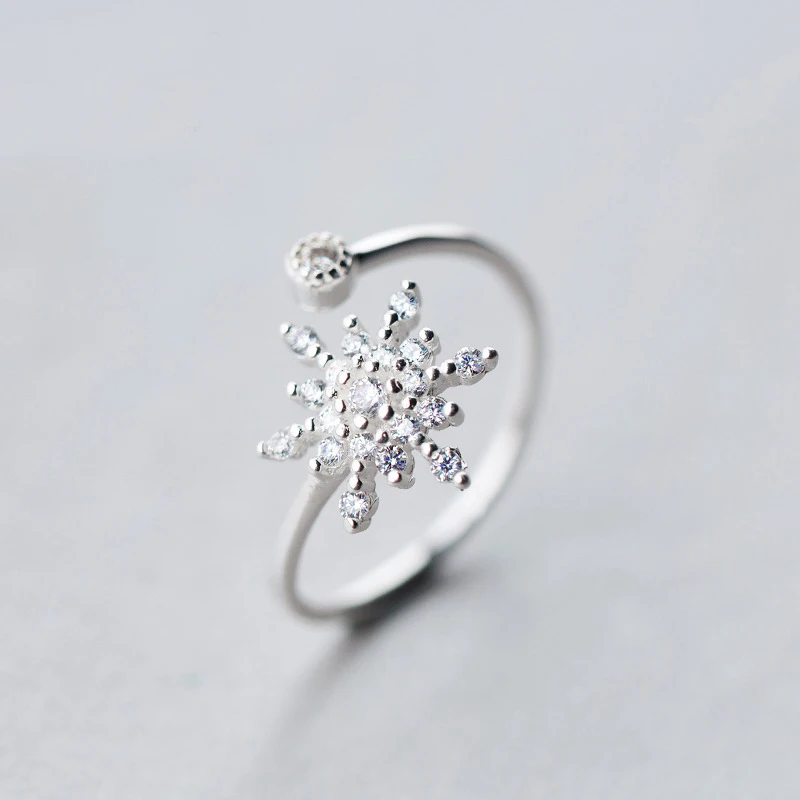 

MloveAcc 2018 New Brand Fashion 925 Sterling Silver CZ Snowflake Wedding Rings for Women Original Fine Jewelry Gift