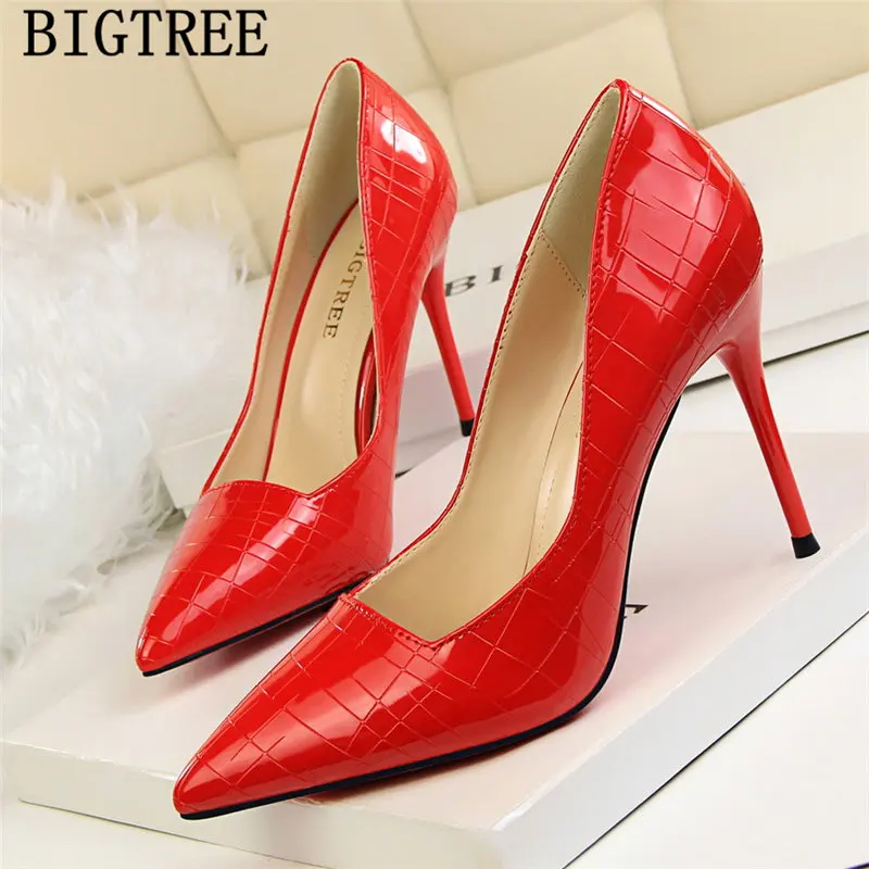New Arrival 2021 Gold Shoes Patent Leather Silver Heels Bigtree Stiletto Office Women Fetish High Ayakkabi | Обувь