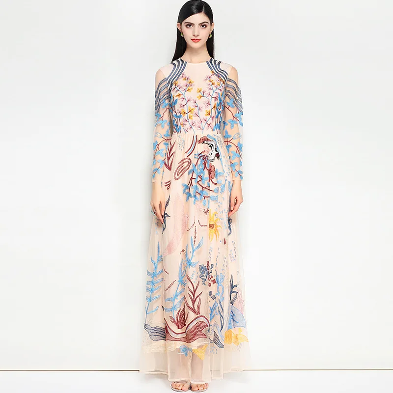 High Quality Womens Dress 2018 Embroidery Elegant Vintage Boho Evening Club Party Maxi Bohemian Runway Long Summer Dresses | Женская
