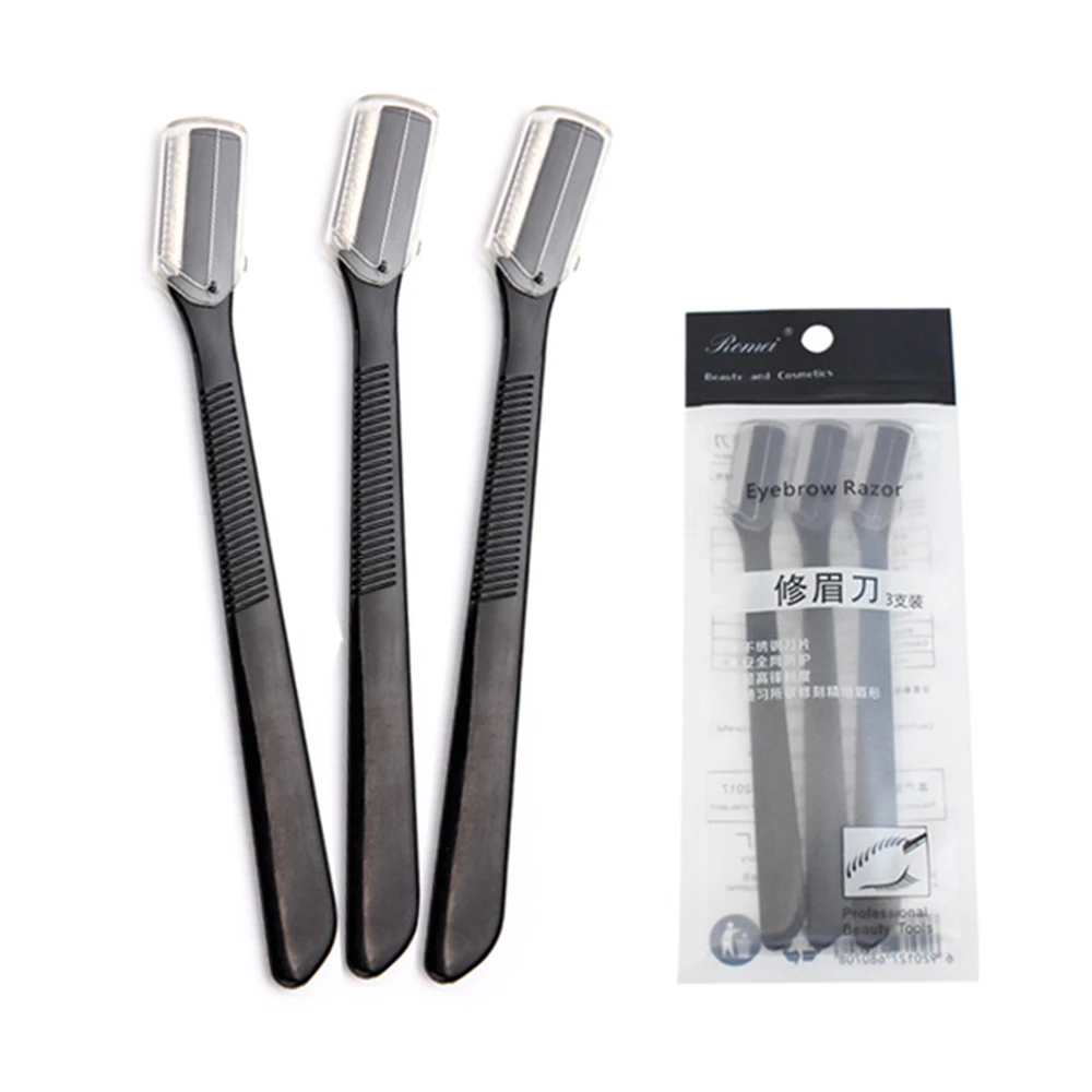 3pcs 3 шт./компл. черный Цвет триммер для бровей Макияж Sharp Нержавеющая сталь бровей Ножи волос revomal скребок для формовки бритва инструменты - Цвет: 3pcs