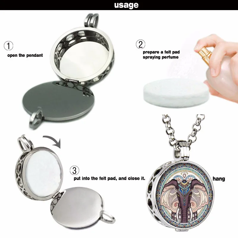 

KUBOOZ Fashion Elephant Perfume Pendant Oil Diffuser Aromatherapy Necklace Stainless Steel Essential Chain Fashion Jewelry