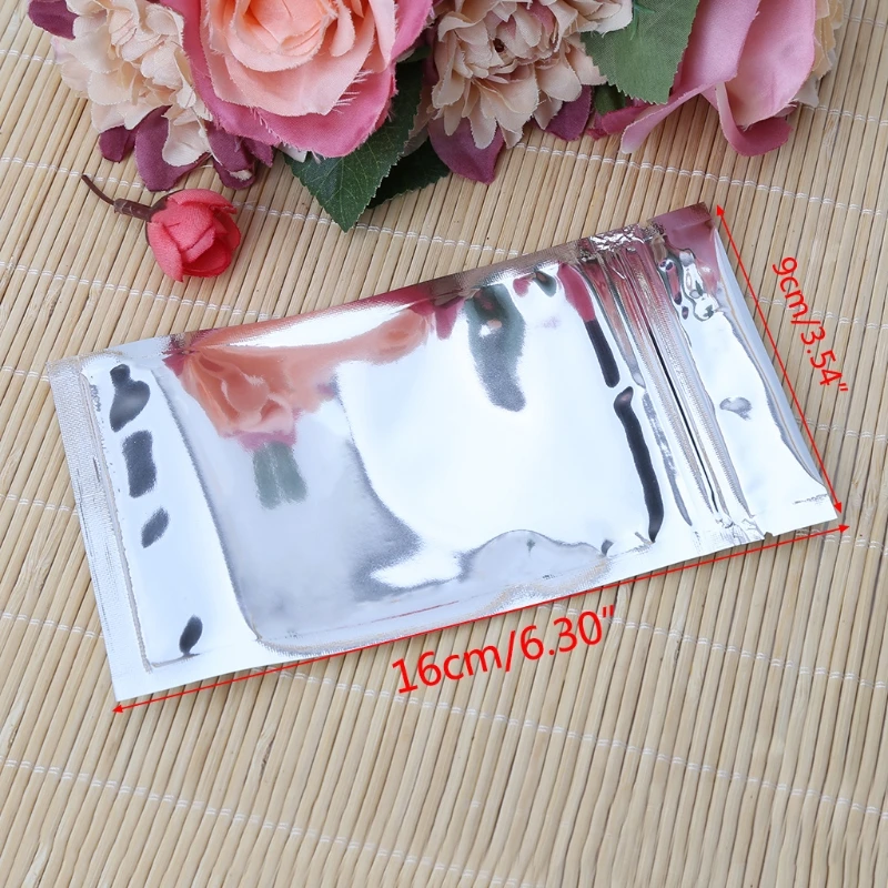 50 шт. 9x16 см Серебристые Алюминий Фольга Mylar Recloeable Ziplock мешок Передняя Ясный