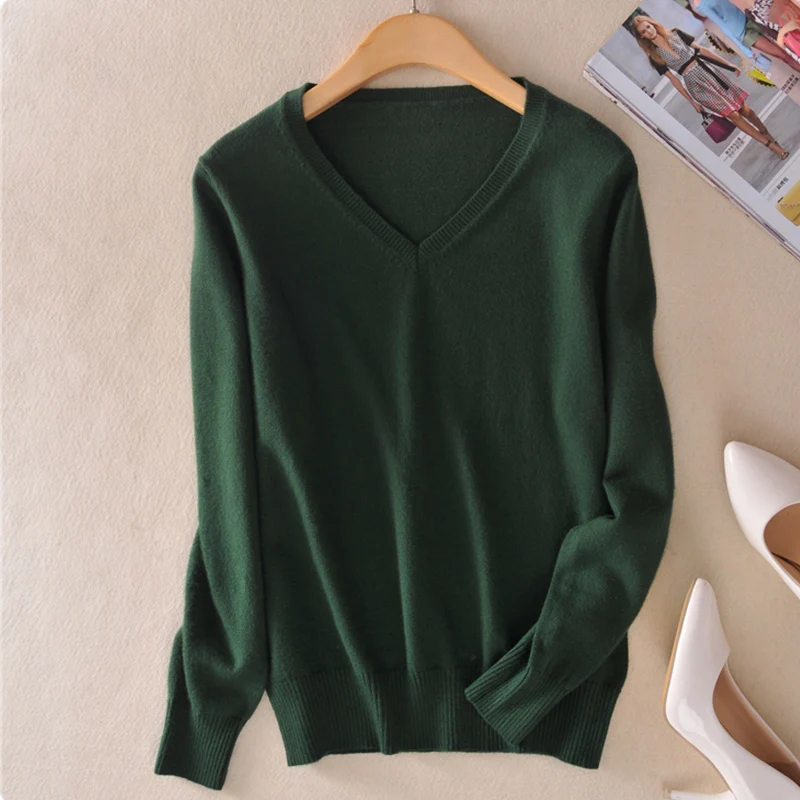 Женский свитер с V-образным вырезом свободный трикотажный пуловер большого