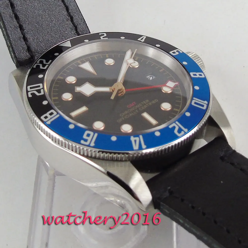 41 мм стерильный циферблат сапфировое стекло черный и синий вращающийся ободок GMT