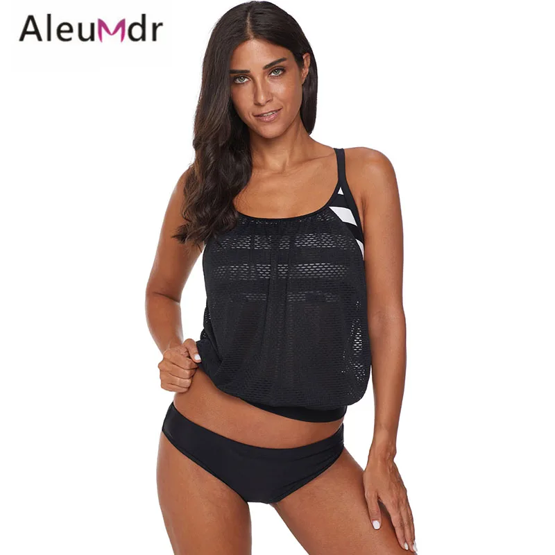Aleumdr 2019 New Tankinis Women Black Layered Tankini Top with Brief Swimsuit Summer two piece Swimwear bathing suit LC411019 | Спорт и