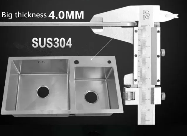 Modern design 304 stainless steel handmade kitchen sink / 4MM thickness above counter 7430 | Обустройство дома