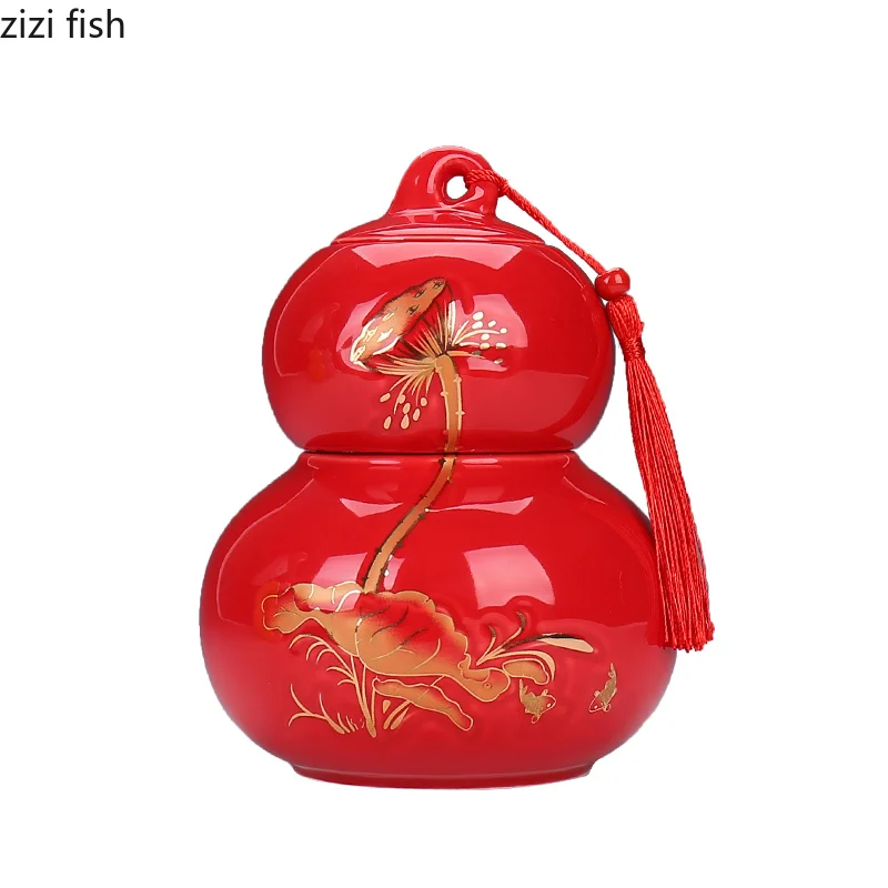 Creative ceramics gourd Tea can Sealed jar Household decoration Kitchen storage ceramic tea tin containers | Дом и сад