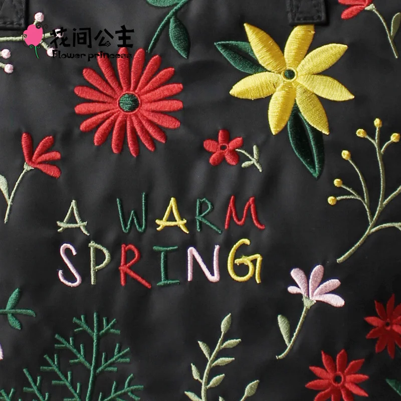 

Flower Princess 2019 New Embroidery Women Nylon Shoulder Bag Girls Hobo Tote Bags Summer Handbag Multi Pocket Floral Hand Bags