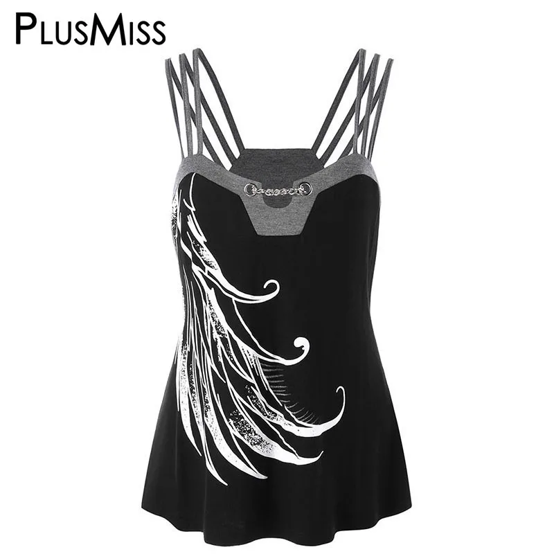 PlusMiss/Большие размеры 5XL 4XL сексуальный топ на бретельках украшенный цепочками с
