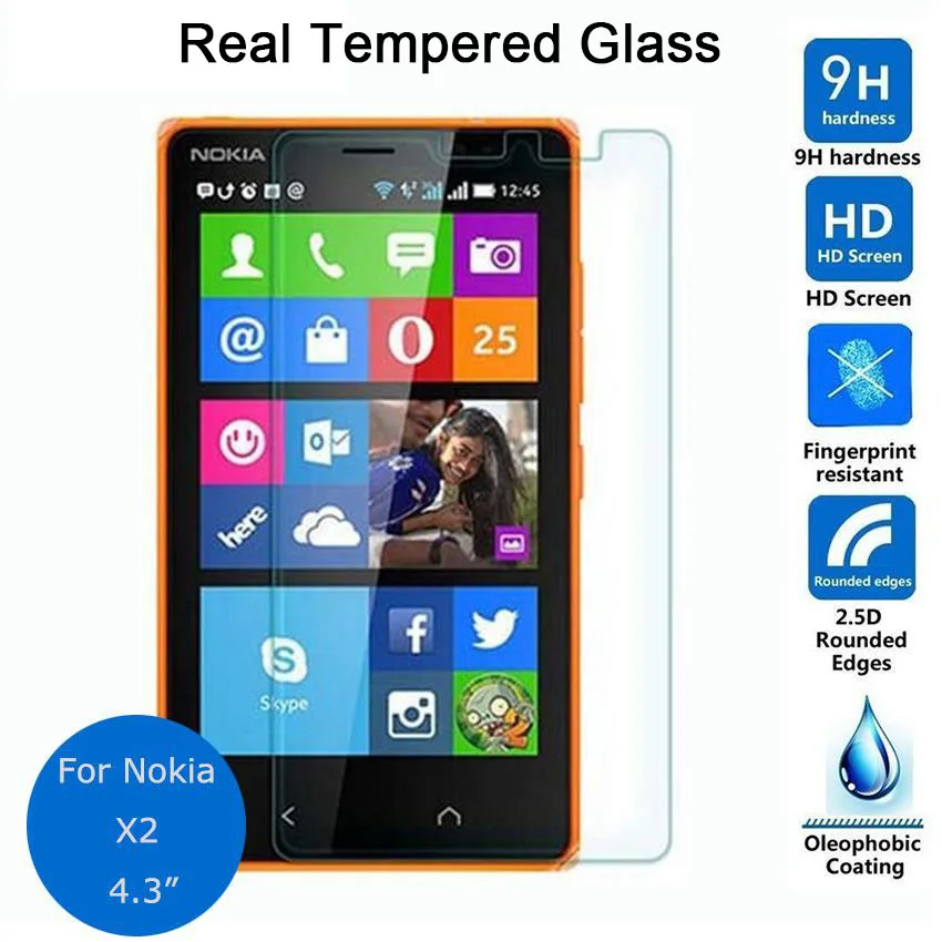 

10pcs For Nokia X2 Tempered glass Screen Protector 0.26mm 9h Safety Protective Film on X2 Dual Sim Cover pelicula de vidro