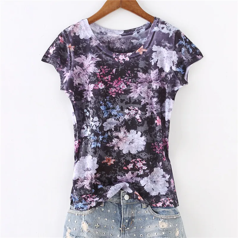 Футболка женская тонкая с коротким рукавом и винтажным принтом лето 2021 | Женская