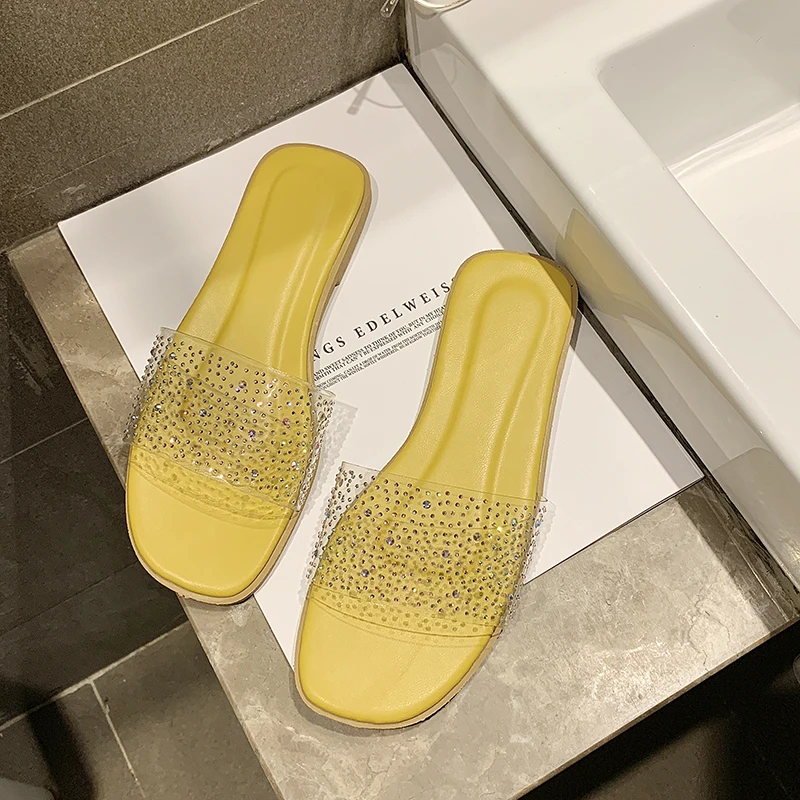 Шикарный летний Для женщин свежие прозрачные стразы шлепанцы бренд девушка пляж