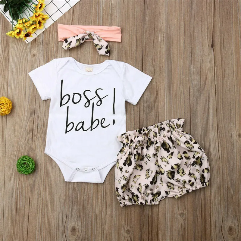 Комплект для новорожденных девочек из 3 предметов комбинезон с коротким рукавом