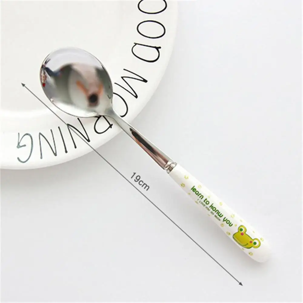 19cm Stainless Steel Spoon Fork Cartoon Animal Printing Fruit Fork Party Cake Salad Vegetable Forks Children Dinnerware Cutlery - Цвет: 19cm