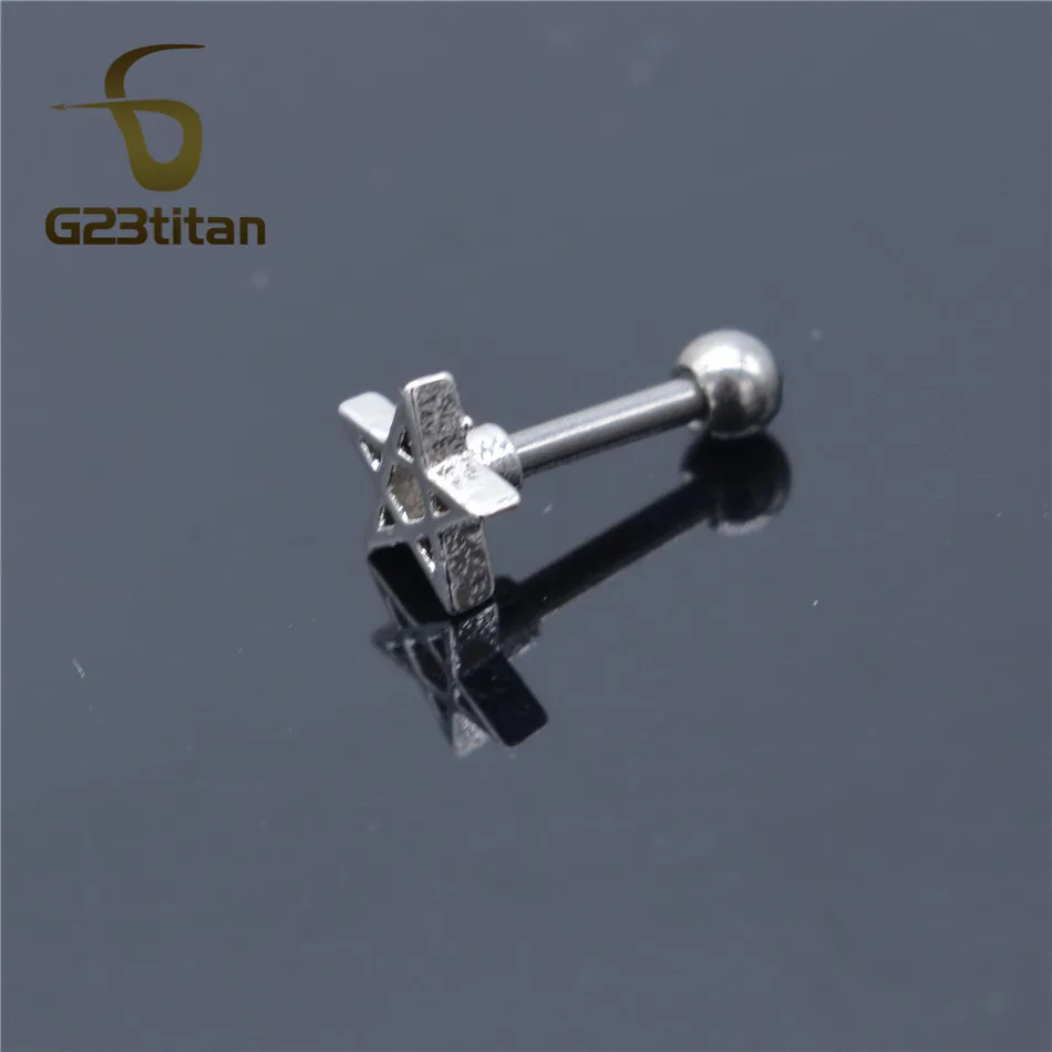 G23titan 1,2*6 мм пентаграмма Labret губы бар кольца, пирсинг тела, украшения хряща уха трагус сексуальные мужчины женщины ювелирные изделия