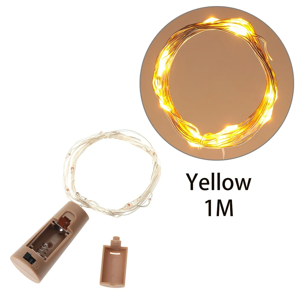 1M yellow 1 шт., 8 цветов, 1 м/2 м, светодиодный светильник для бутылки вина, светильники-пробка, медная проволока, гирлянды, лампа, пробка для вина, свадебные, праздничные, вечерние, Декор - Цвет: 1M yellow