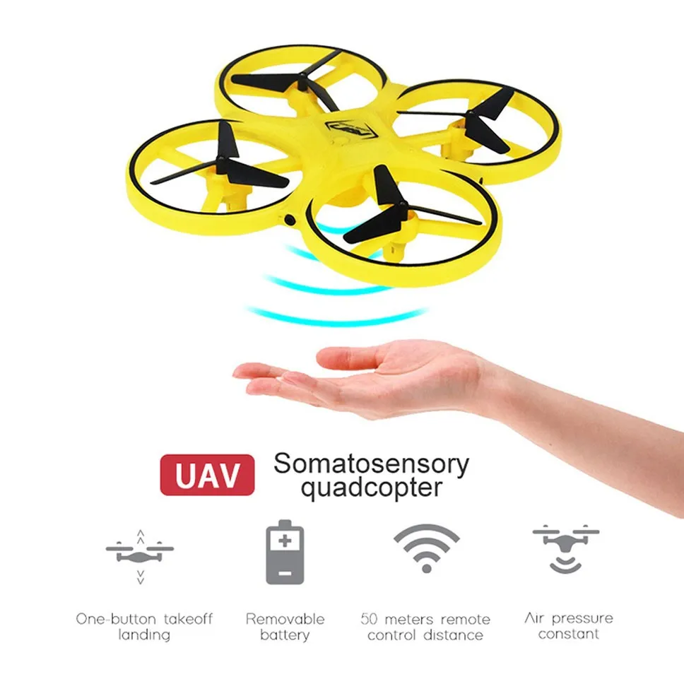 Mini Quadcopter Induction Drone Smart Watch Remote Sensing Gesture RC Aircraft UFO Somatosensory Noctilucent Interaction Toy | Игрушки и