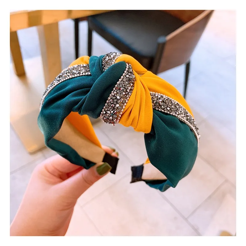 20783 green yellow Модные повязки для волос с узлом тюрбан для женщин, пестрые повязки на голову с драгоценными камнями, повязка на голову, Diademas Bordadas Haar аксессуары - Цвет: 20783 green yellow