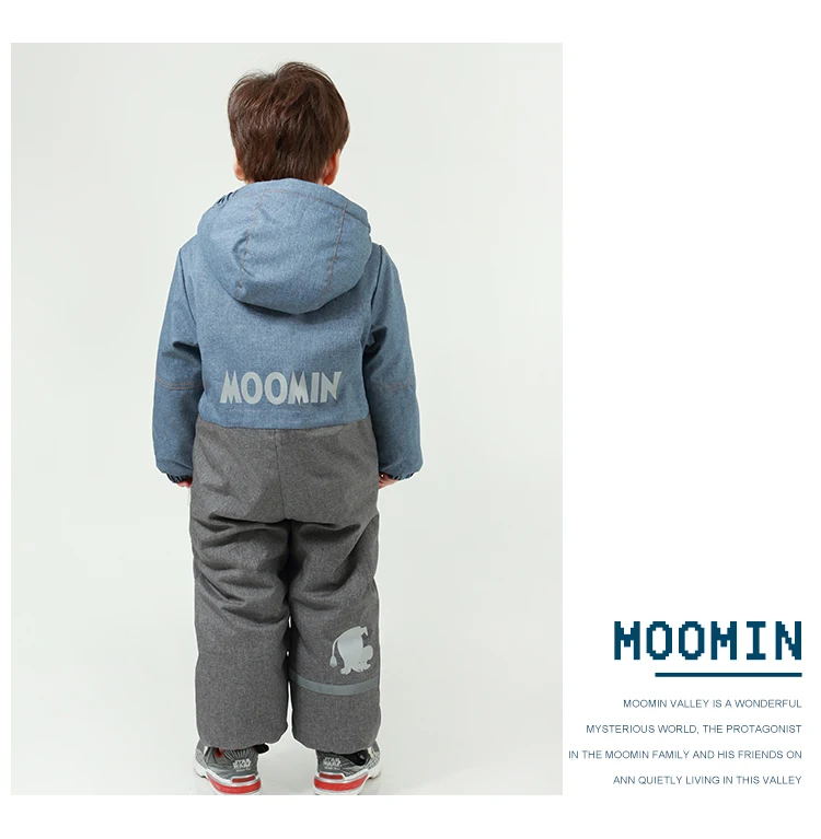 Moomin muumi/серый зимний комбинезон для мальчиков, водонепроницаемый, 140 см, теплый зимний комбинезон для мальчиков Детский комбинезон с рисунком до-30 градусов