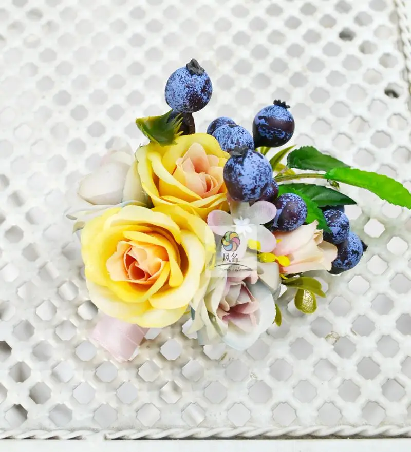 Color3 Boutonniere 1 шт., ручная работа, бутоньерка для жениха или невесты, подружки невесты, для женщин, на запястье, искусственные цветы, корсажи, цветок розы - Цвет: Color3 Boutonniere