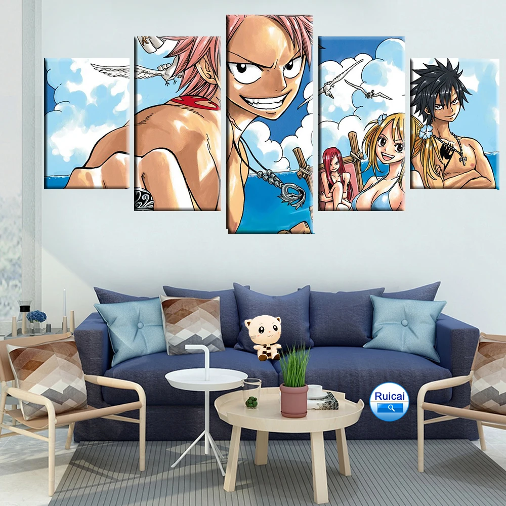 Модульная картина из 5 предметов с HD принтом аниме Сказочный хвост наз Люси холст