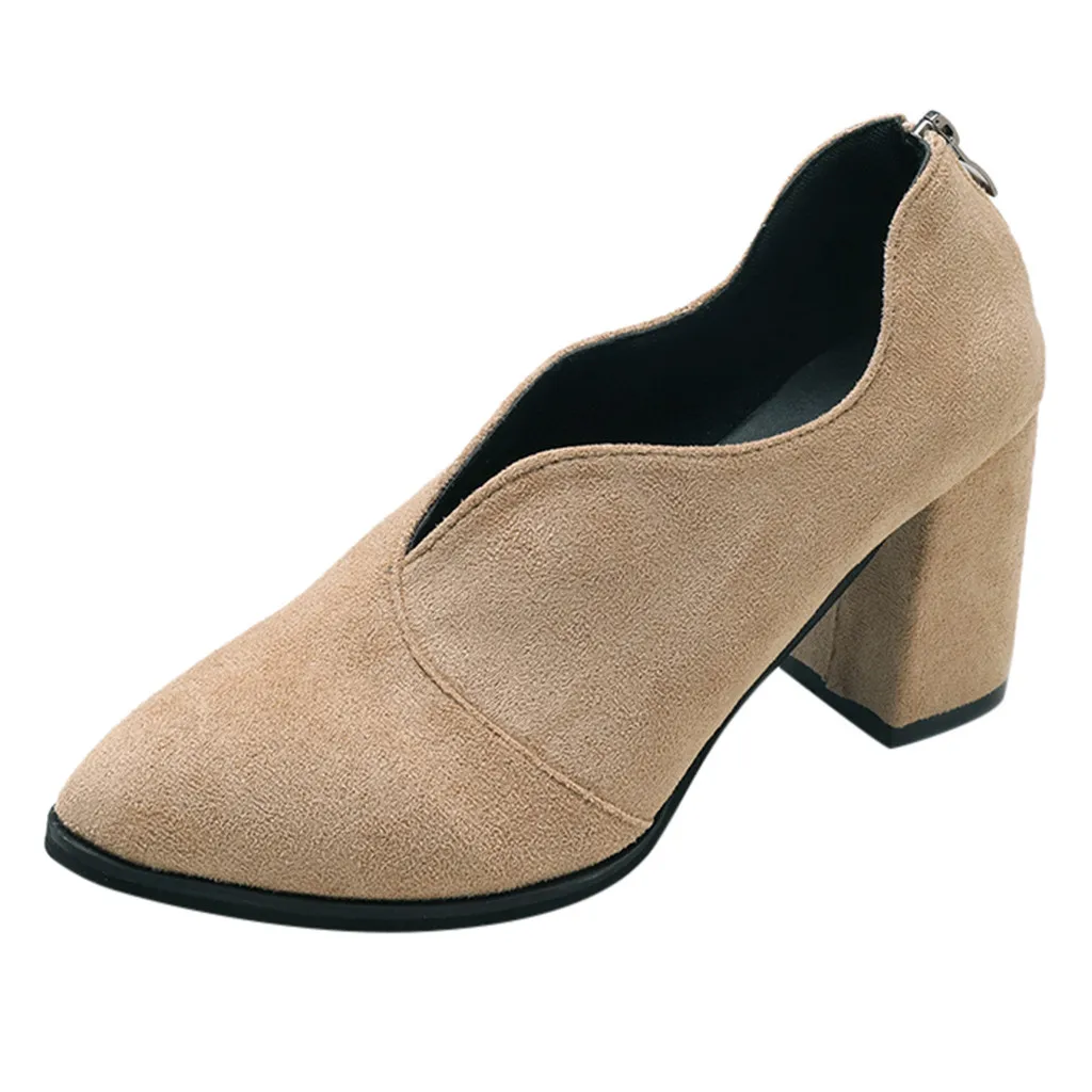 Beige YOUYEDIAN/Женские повседневные тонкие туфли на молнии сзади; scarpe donna elegante; модные женские туфли с острым носком на высоком каблуке;# g2 - Цвет: Beige