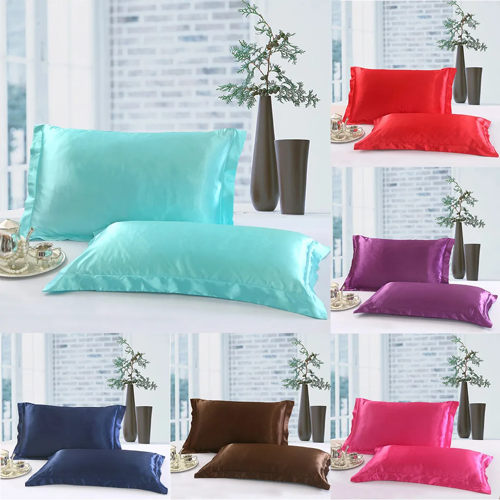 Solid cushion cover Throw PillowCase Queen Standard Satin Bedding Decor Pillowcases Silk Home Gift living room F301228 | Дом и сад