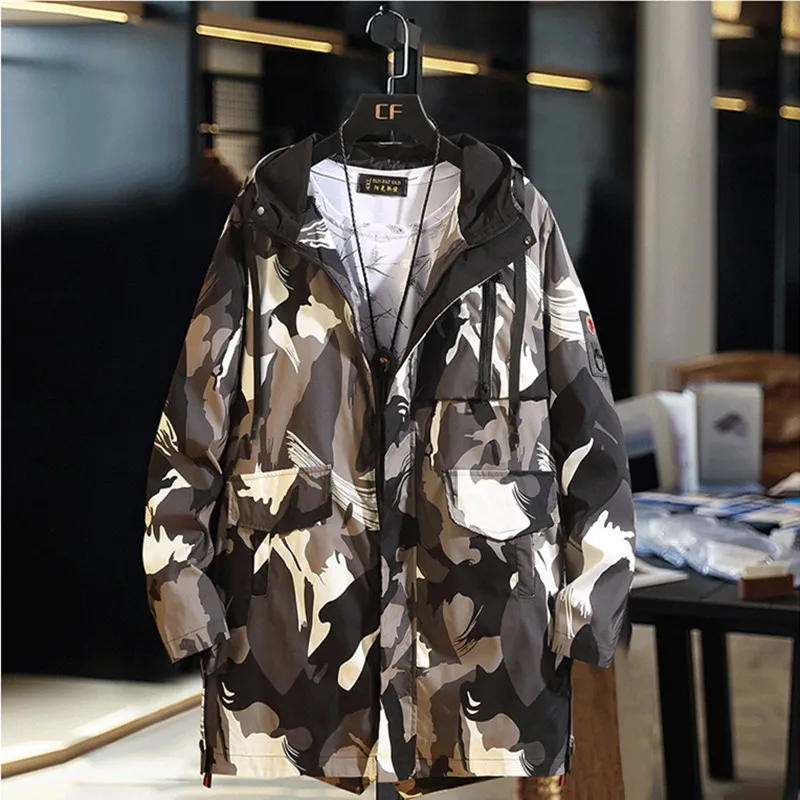 

Plus size 7XL 8XL 9XL 10XL men long jacket Spring autumn hooded Casual coat mens Camouflage Windbreaker Male loose outerwear