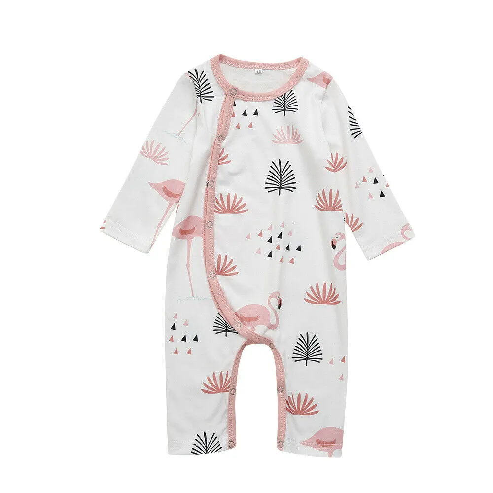 Хлопковая одежда для сна для новорожденных; комбинезон для малышей; унисекс; пижама с длинными рукавами и рисунком Фламинго; одежда для сна - Цвет: Белый