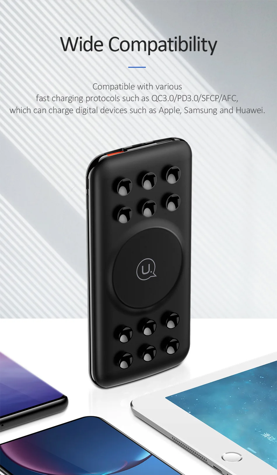 USAMS 5V 2A Qi Беспроводное зарядное устройство 10000mAh power Bank 18W QC 3,0 PD Быстрая Зарядка power bank с присоской для iPhone samsung