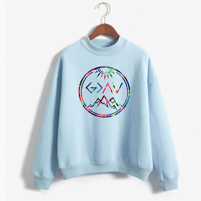 Бог больше, чем высокие и низкие толстовки для женщин Повседневное Crewneck Толстовка Pullvoers свободные пот Femme костюмы - Цвет: Sky blue