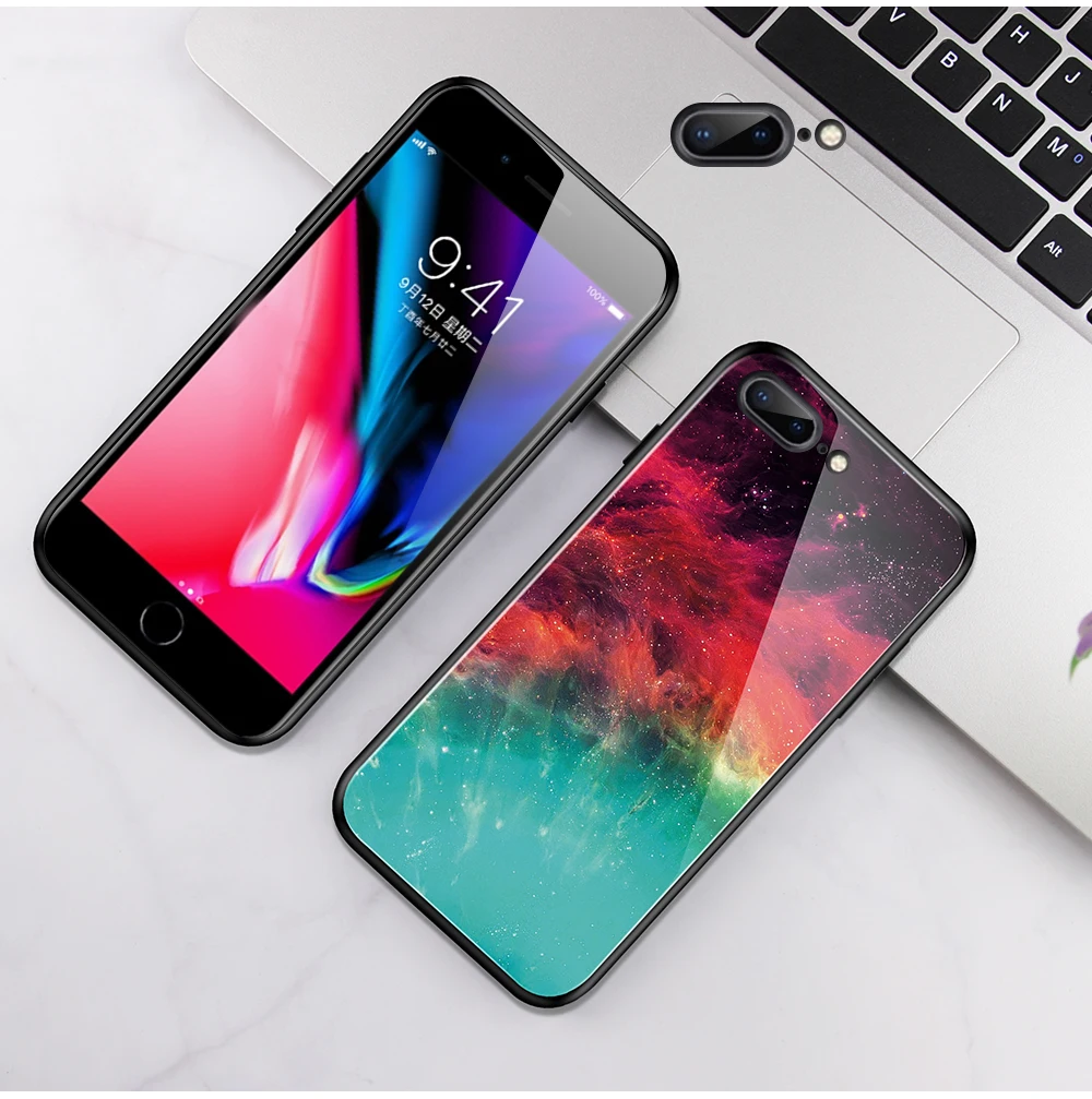 Мраморный звездное небо чехол для телефона для iPhone 6 6S 7 8 Plus закаленное стекло градиентный чехол для Apple iPhone X XR XS Max девушка человек чехол s