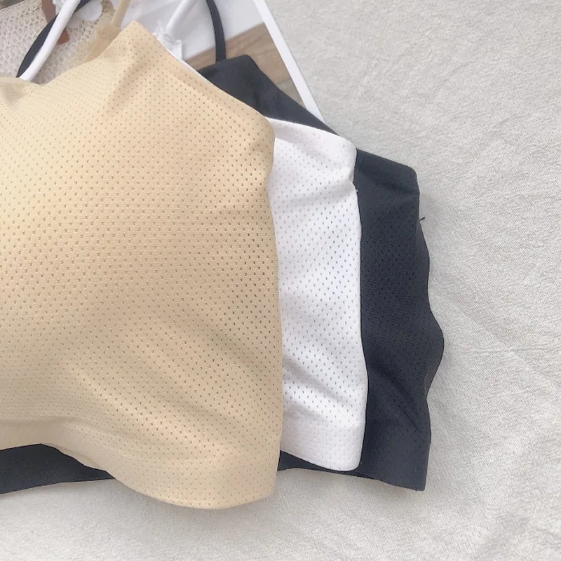 Новый сплошной цвет v-образный вырез Ice Silk Vest Bralette X без бретелек ремень красота