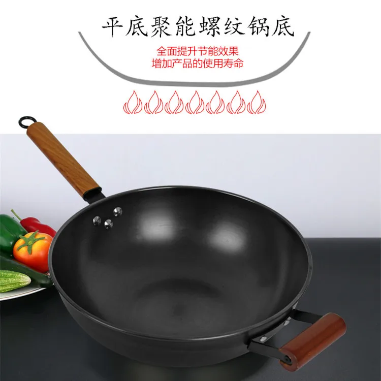 

Traditional cooker pot without coating flat bottom non stick cooker frying pan wok wood handle stainless steel lid cover