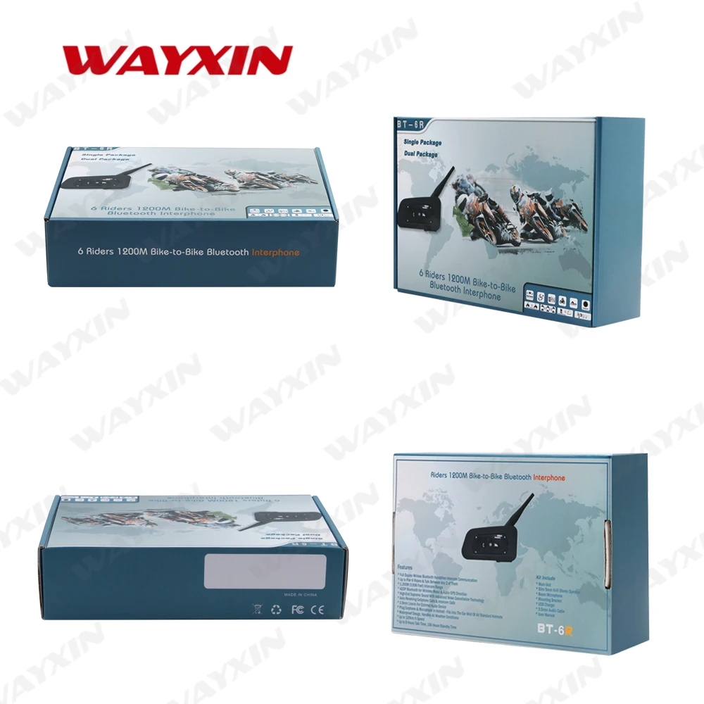 Bluetooth гарнитура Wayxin для мотоциклетного шлема R6 1200 м 2 шт.|motorcycle bluetooth helmet intercom|helmet