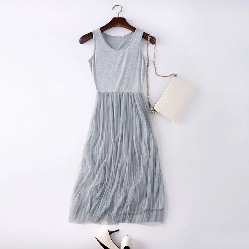 Женское Сетчатое платье на тонких бретельках лоскутное платье-майка из газовой