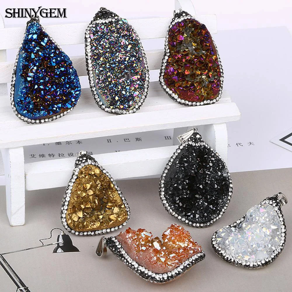 ShinyGem 25-40 мм несимметричный минеральный кристалл кулон циркон обертывание Большие Подвески друзы подвески из настоящего натурального камня для изготовления ювелирных изделий