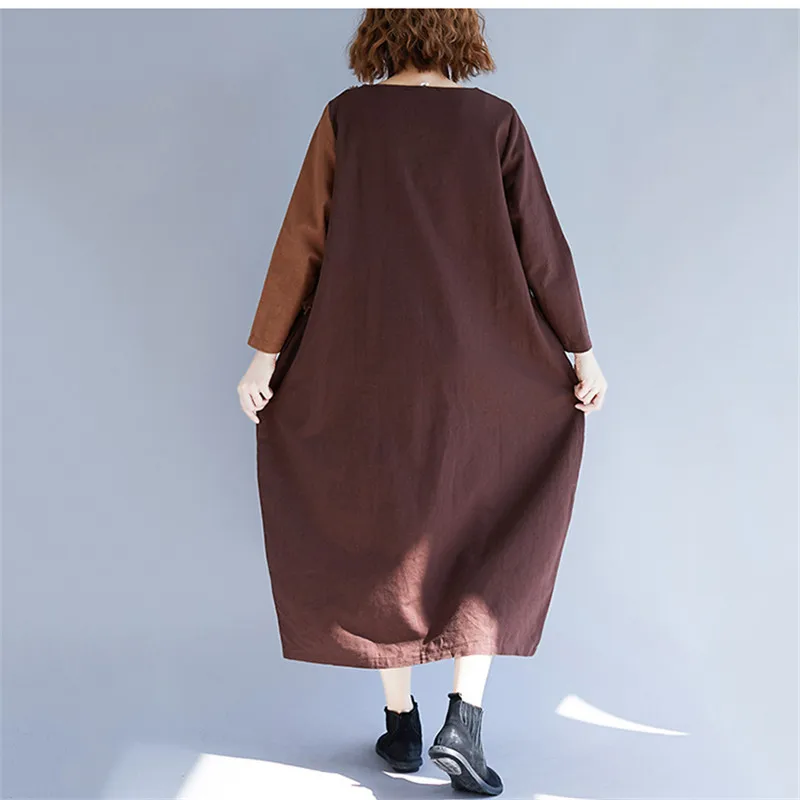 Large size Women Dress 2019 Spring New Fashion long sleeve Tops Summer Loose splice Art Fat MM Cotton linen Dresses TTT058 | Женская