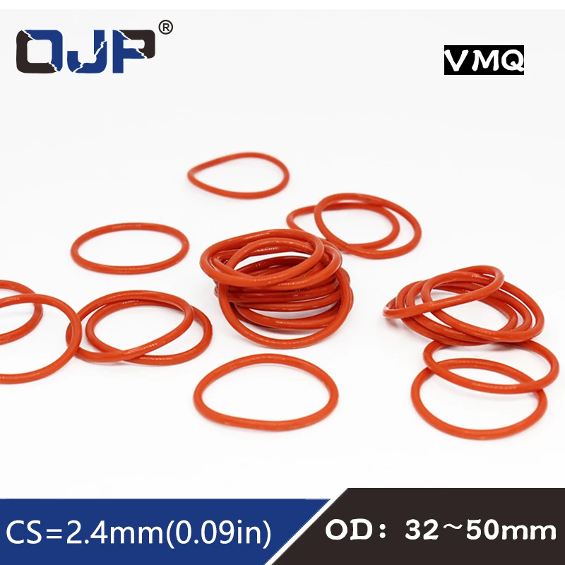 

5PCS/lot Red Silicon Rings Silicone/VMQ O ring 2.4mm Thickness OD32/33/34/35/36/40/42/44/45/48/50mm Rubber O-Ring Seal Gasket