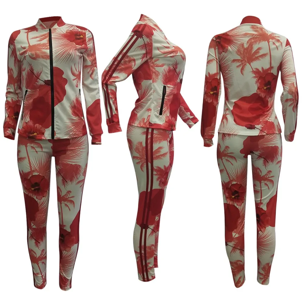 Work Out Clothing Women Fashion Long Sleeve Women's Tracksuits Print Pocketlong Leggings Two Pieces Sets Outfits Overall | Женская