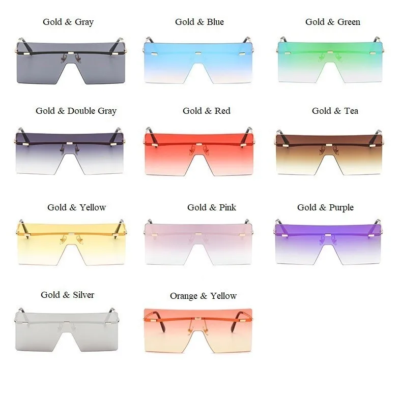 

Alloy Rimless Square Sunglasses Women Luxury Brand Purple Mirror Sun Glasses Female Sexy Shield Vintage One Piece Flat Shades