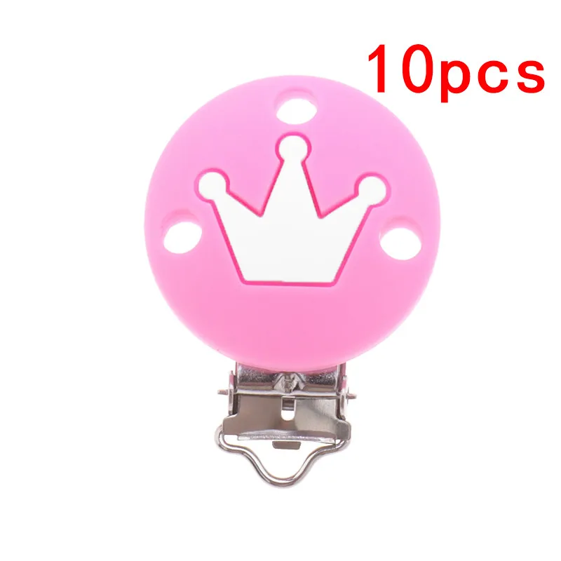 Crown-Pink-White 10 шт. Силиконовый круглый зубопрорезыватель с короной в форме звезды без бисфенола, держатель на цепочке для соски, Прорезыватель для зубов, жевательные украшения для кормления - Цвет: Crown-Pink-White